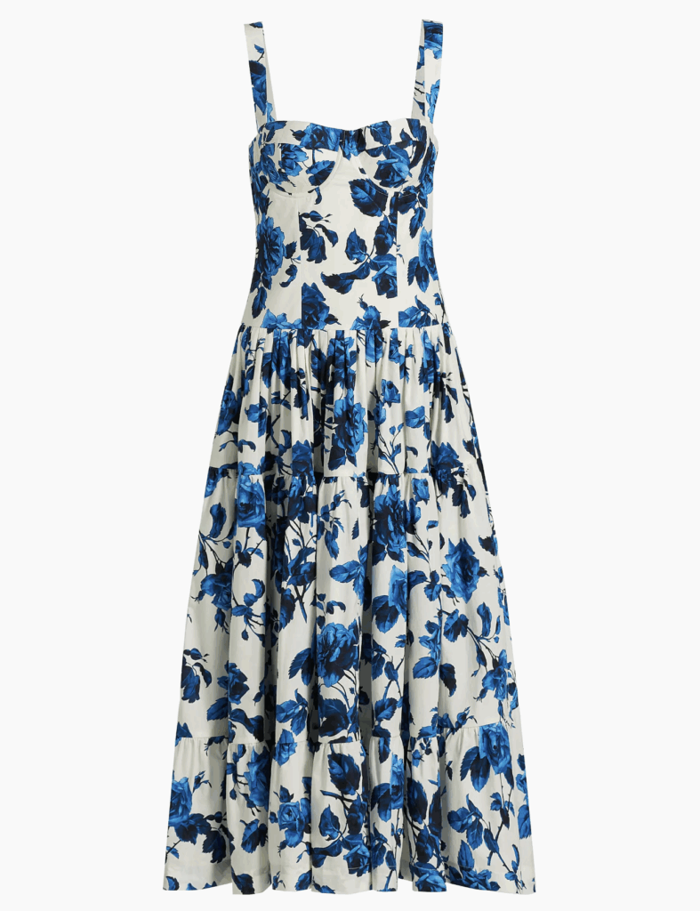 Blue Floral Tailored Midi-Dress